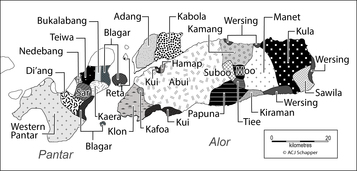 Map of Papuan languages of Alor and Pantar
